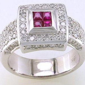 Diamond Ruby Invisible Ring .75TDW .37R 18KT White